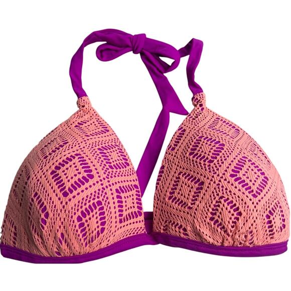 Hula Honey Coral Purple Swimsuit Bikini Crochet Push-up Top Large L - Picture 1 of 5